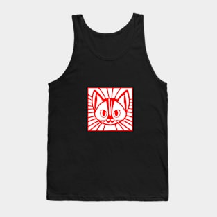 Red cat illustrated Tank Top